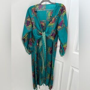 Vibrant Turquoise peacock print duster